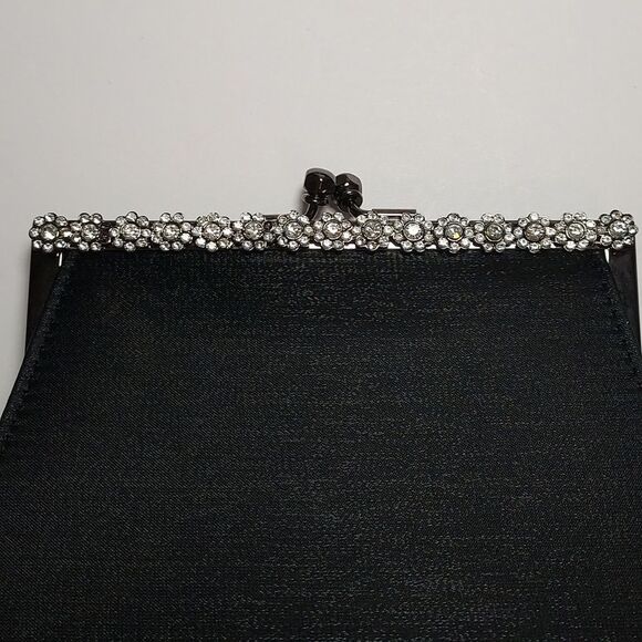 Vintage Black Evening Bag Fabric Kisslock With Rhinestones - Picture 7 of 14